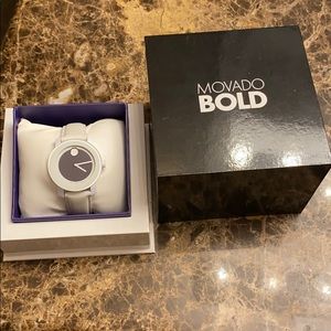 Movado Bold white leather watch